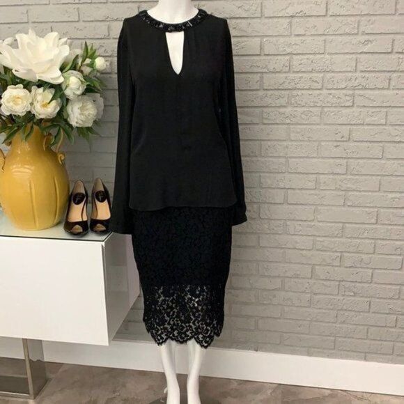 BCBG Frances Black Sequin Cut-Out Blouse Size M NWT - Picture 1 of 10